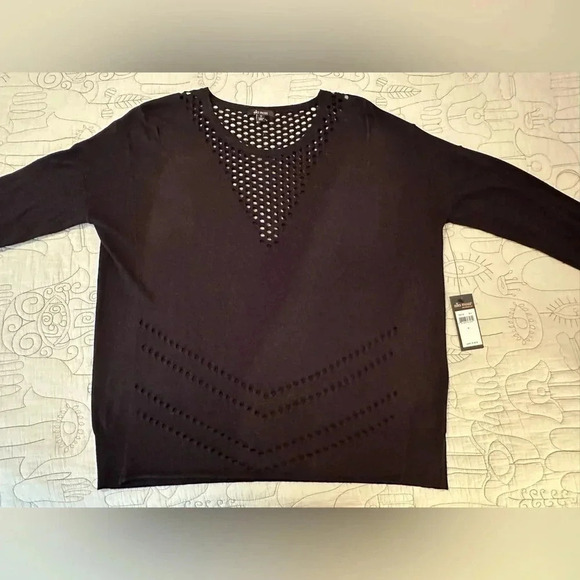 NWT Ella Moss 3/4 Sleeve Black Perforated Lightweight Sweater - Picture 4 of 9